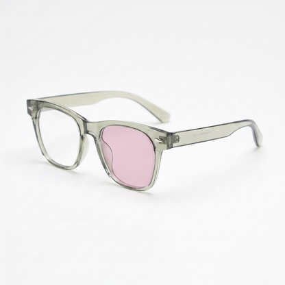 Julie Pink Photochromic Lens Glasses - Green Rectangle TR90 Frame - Side View