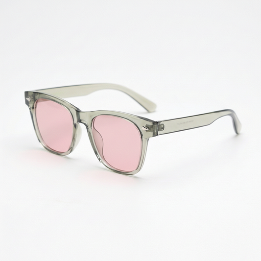Julie Pink Tinted Lens Sunglasses - Green Rectangle TR90 Frame - Side View
