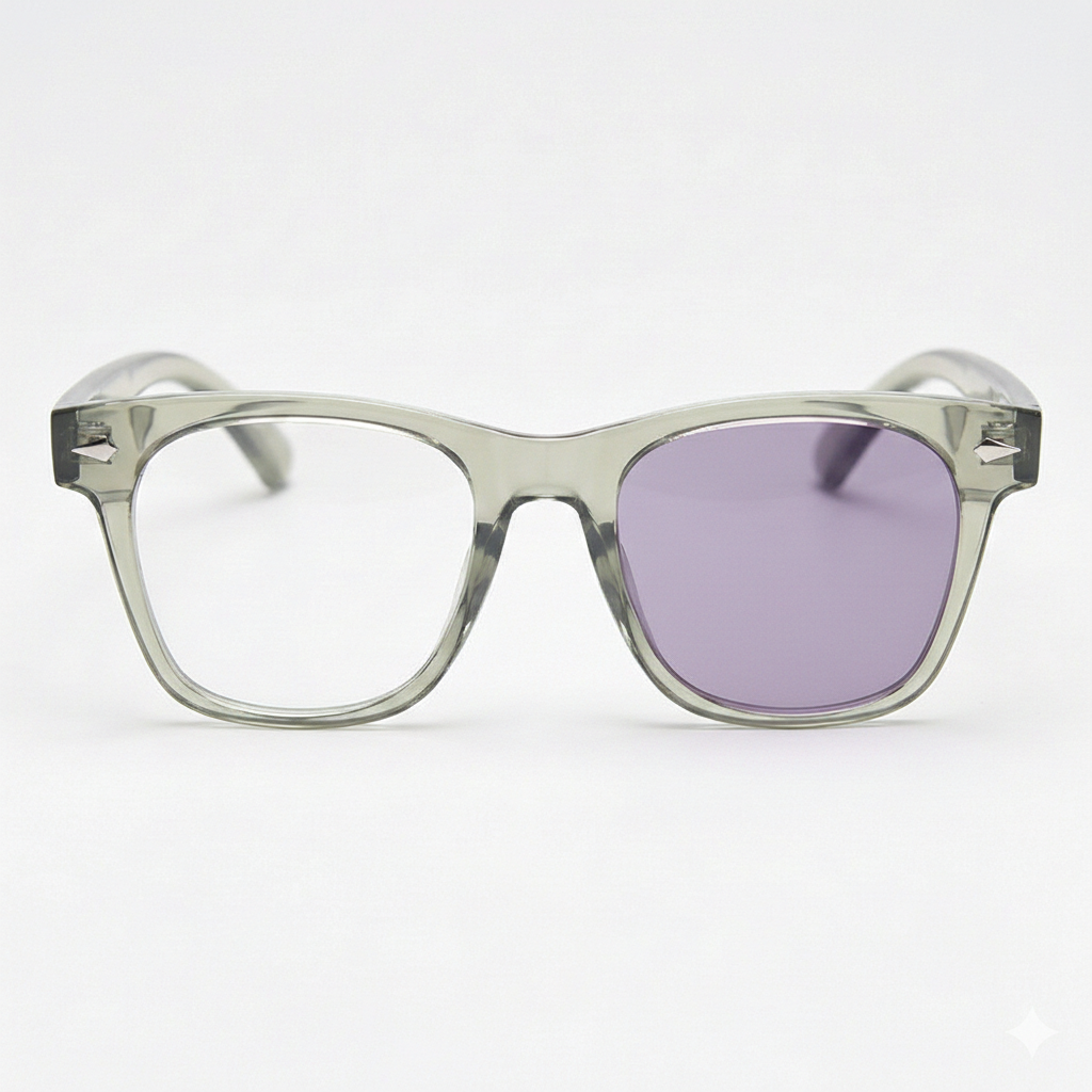 Julie Purple Photochromic Lens Glasses - Green Rectangle TR90 Frame - Front View