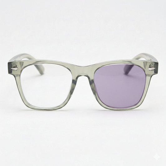 Julie Purple Photochromic Lens Glasses - Green Rectangle TR90 Frame - Front View