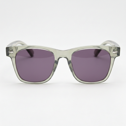 Julie Purple Tinted Lens Sunglasses - Green Rectangle TR90 Frame - Front View