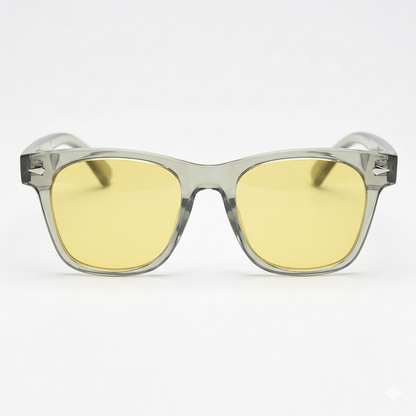 Julie Yellow Tinted Lens Sunglasses - Green Rectangle TR90 Frame - Front View