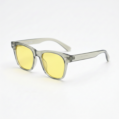 Julie Yellow Tinted Lens Sunglasses - Green Rectangle TR90 Frame - Side View