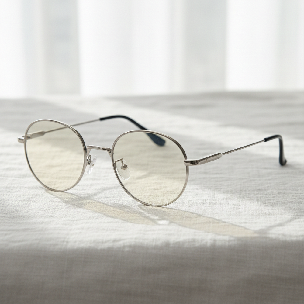 June Blue Light Lens Glasses - Silver Round Stainless steel Frame