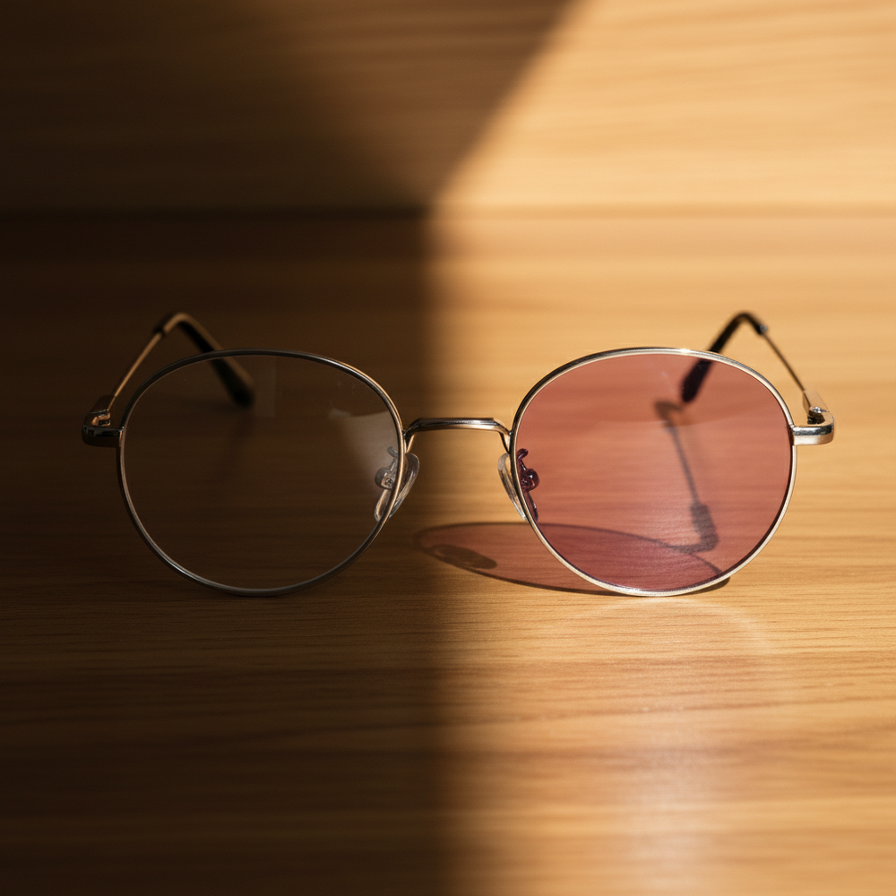 June Pink Photochromic Lens Glasses - Silver Round Stainless steel Frame