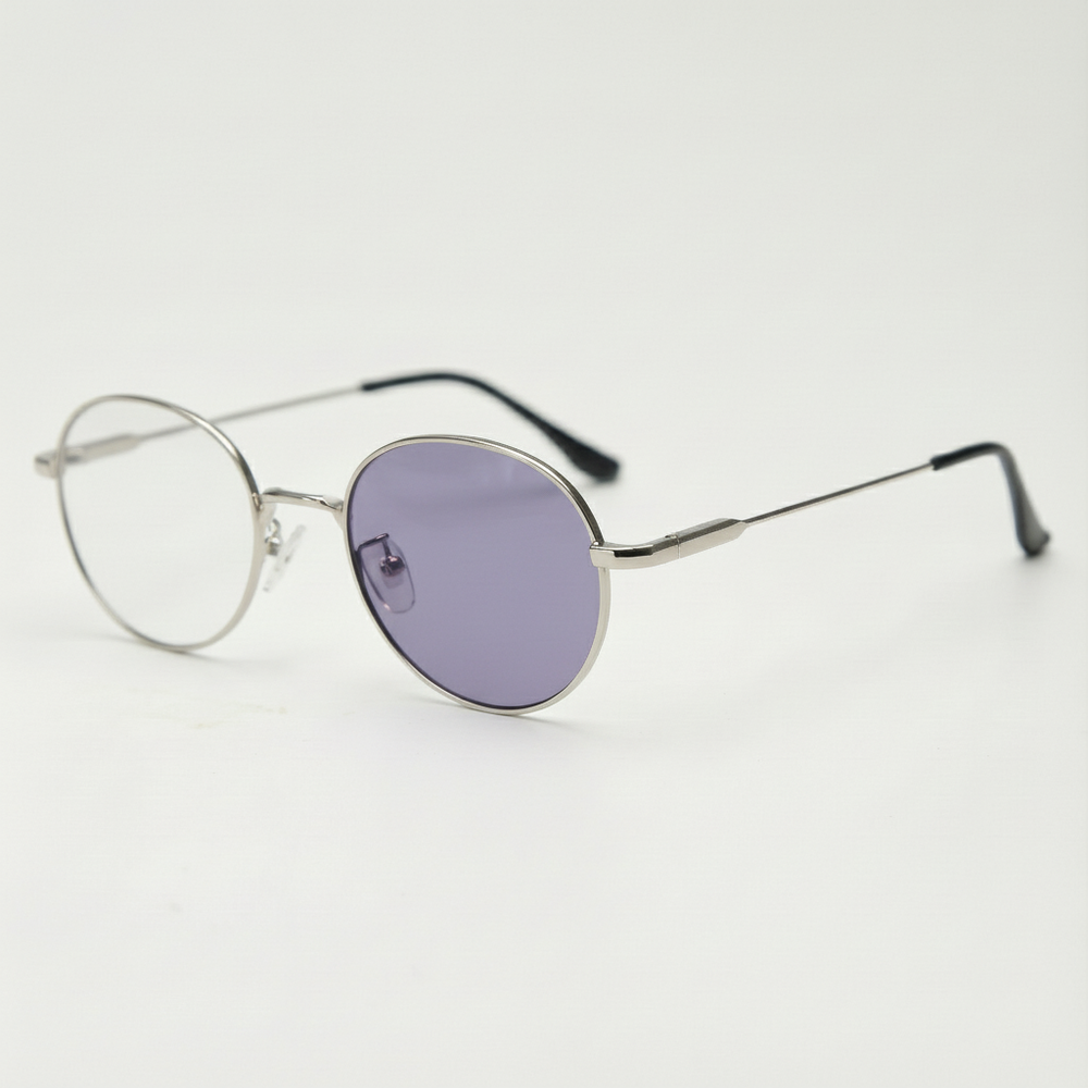 June Purple Photochromic Lens Glasses - Silver Round Stainless steel Frame