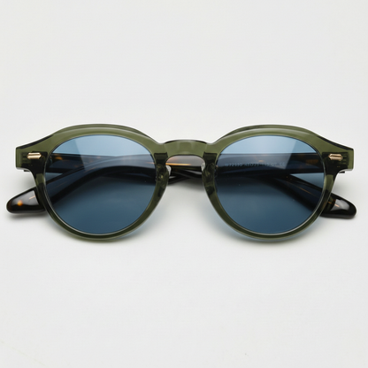 Lena Blue Tinted Lens Sunglasses - Olive green Round TR90 Frame - Front View