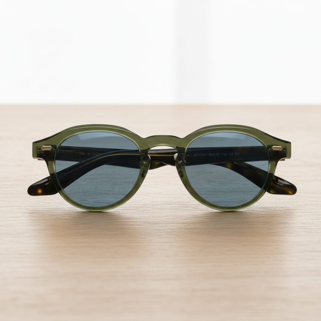 Lena Blue Tinted Lens Sunglasses - Olive green Round TR90 Frame - Lifestyle Shot