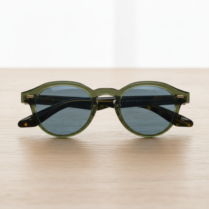 Lena Blue Tinted Lens Sunglasses - Olive green Round TR90 Frame - Lifestyle Shot