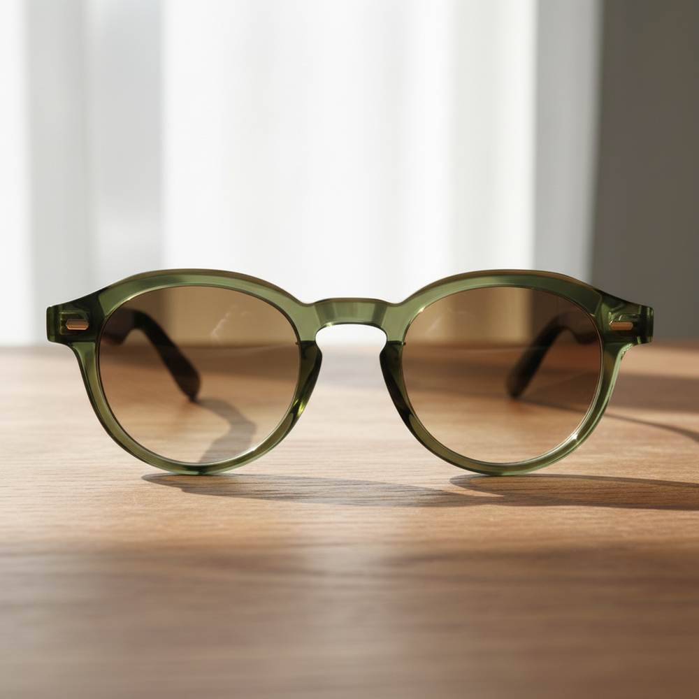 Lena Brown Gradient Lens Sunglasses - Olive green Round TR90 Frame