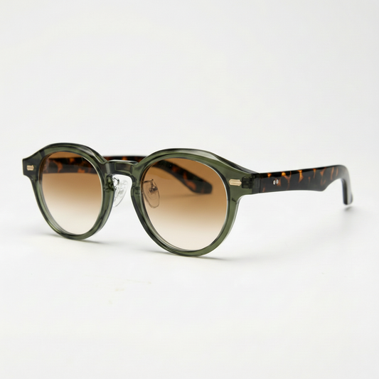 Lena Brown Gradient Lens Sunglasses - Olive green Round TR90 Frame - Side View