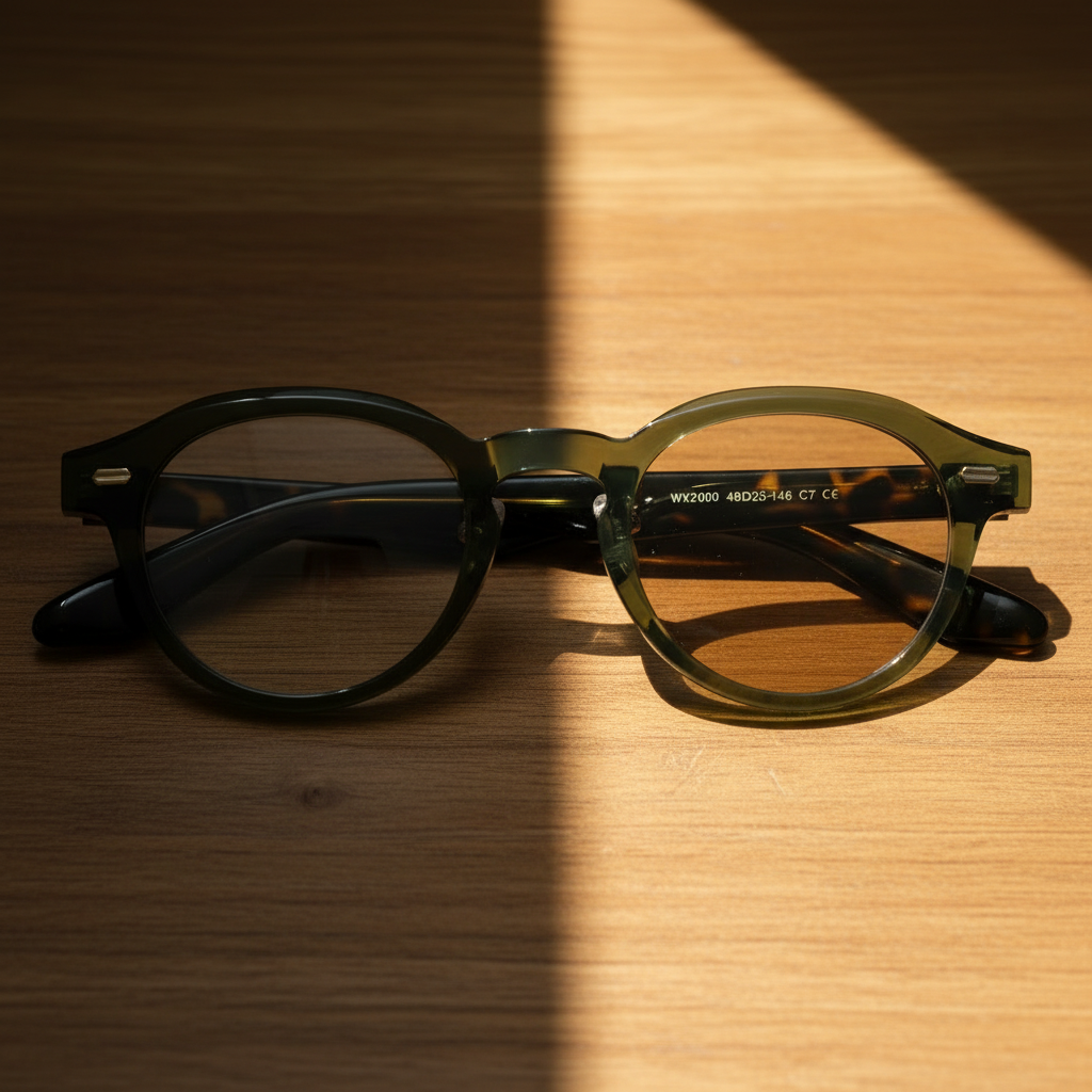 Lena Brown Photochromic Lens Glasses - Olive green Round TR90 Frame - Lifestyle Shot