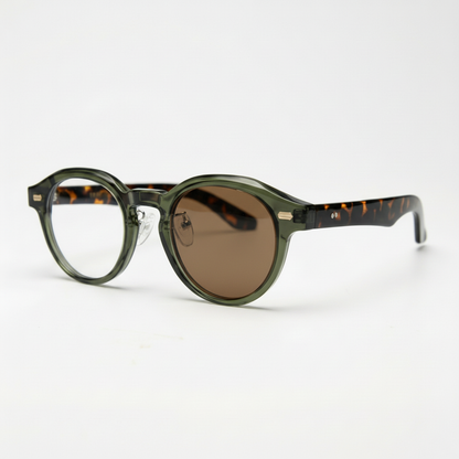 Lena Brown Photochromic Lens Glasses - Olive green Round TR90 Frame - Side View