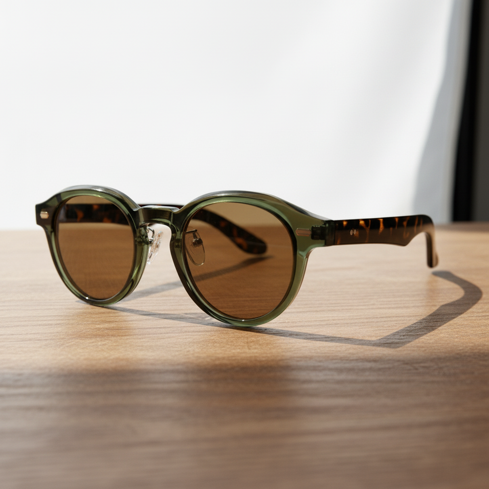 Lena Brown Tinted Lens Sunglasses - Olive green Round TR90 Frame