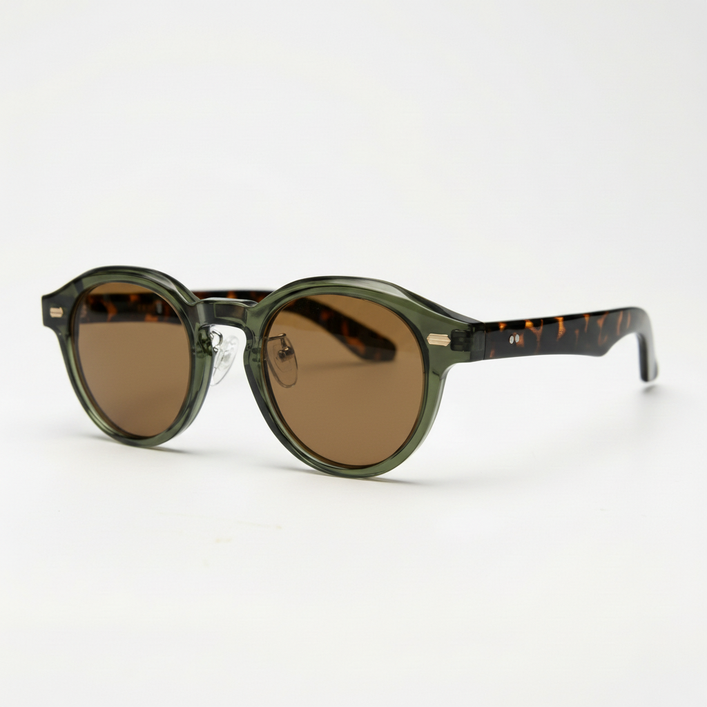 Lena Brown Tinted Lens Sunglasses - Olive green Round TR90 Frame - Side View