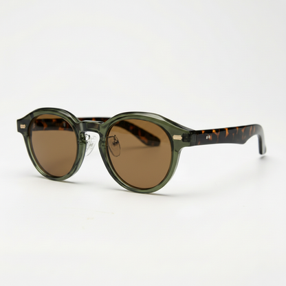 Lena Brown Tinted Lens Sunglasses - Olive green Round TR90 Frame - Side View