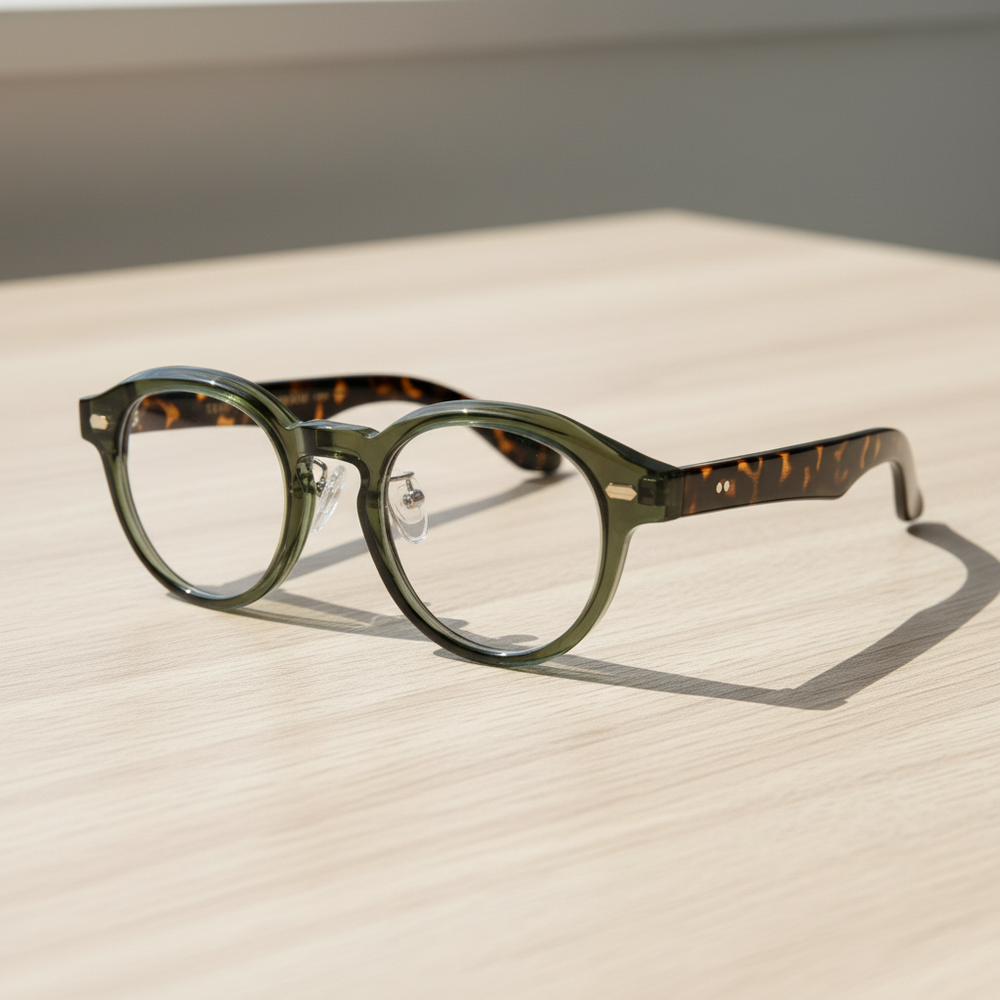 Lena Clear Lens Glasses - Olive green Round TR90 Frame