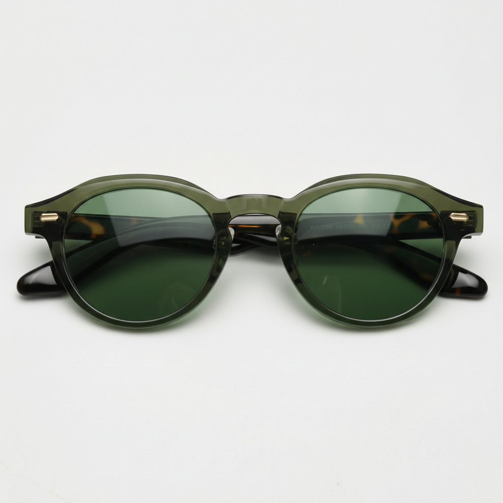 Lena Green Tinted Lens Sunglasses - Olive green Round TR90 Frame - Front View