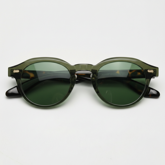 Lena Green Tinted Lens Sunglasses - Olive green Round TR90 Frame - Front View