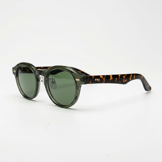 Lena Green Tinted Lens Sunglasses - Olive green Round TR90 Frame - Side View
