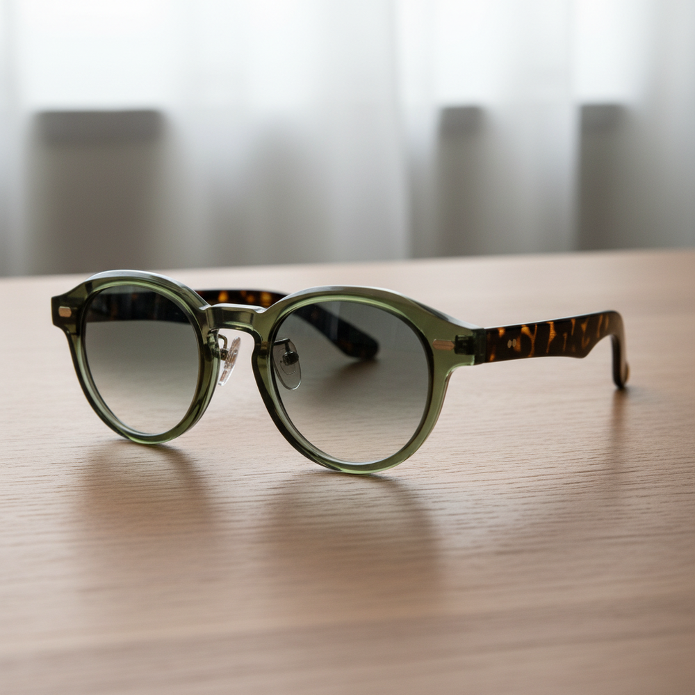 Lena Grey Gradient Lens Sunglasses - Olive green Round TR90 Frame