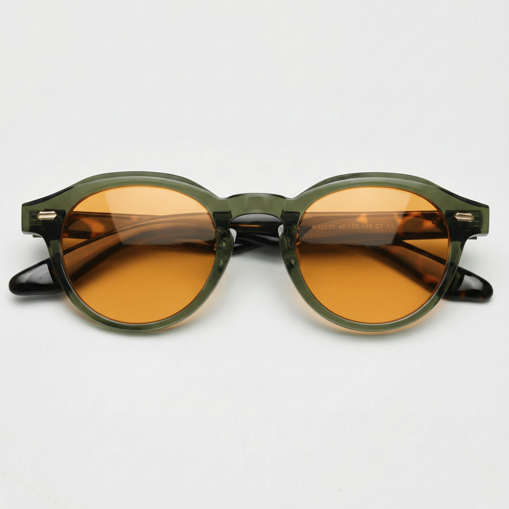 Lena Orange Tinted Lens Sunglasses - Olive green Round TR90 Frame - Front View