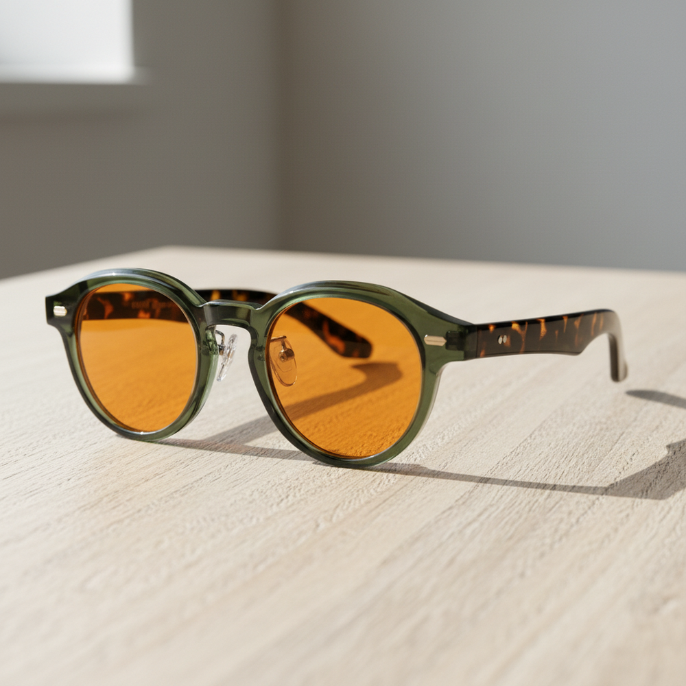 Lena Orange Tinted Lens Sunglasses - Olive green Round TR90 Frame