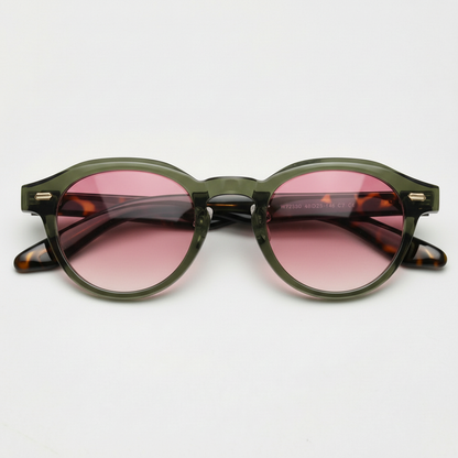 Lena Pink Gradient Lens Sunglasses - Olive green Round TR90 Frame - Front View
