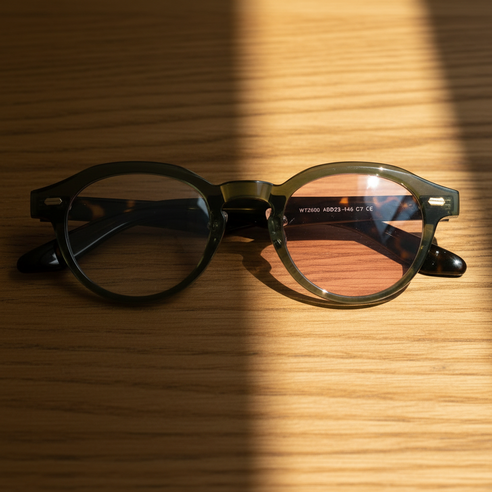 Lena Pink Photochromic Lens Glasses - Olive green Round TR90 Frame