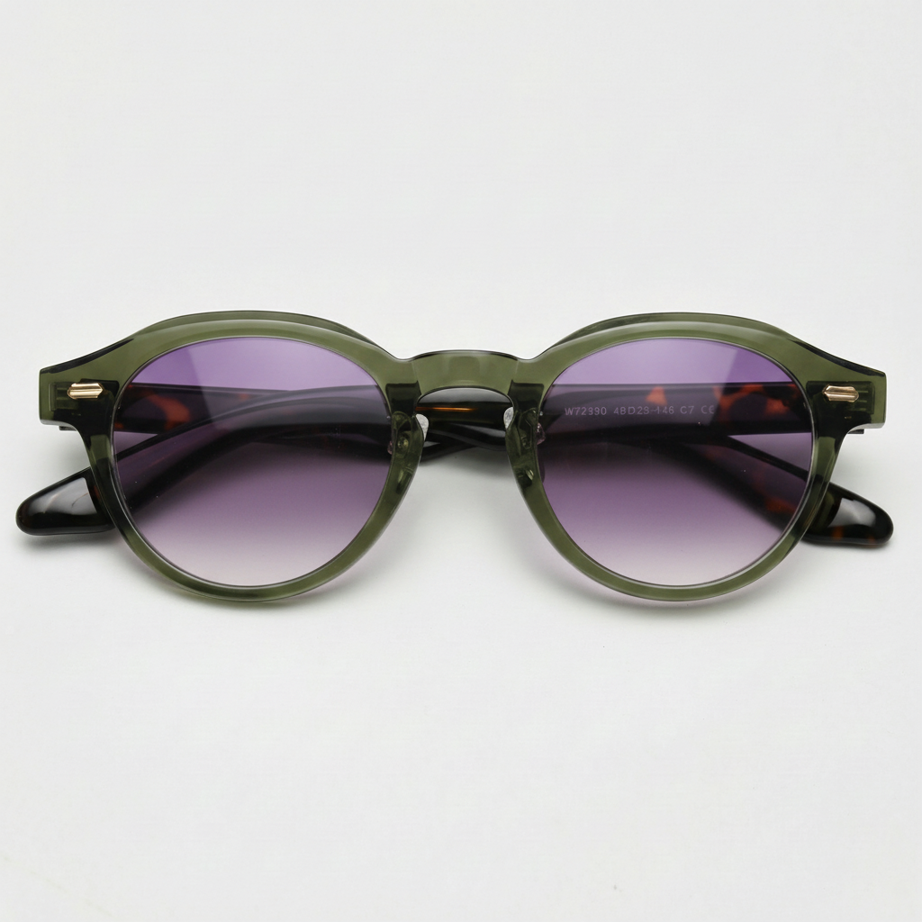 Lena Purple Gradient Lens Sunglasses - Olive green Round TR90 Frame - Front View