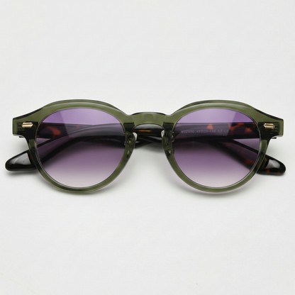Lena Purple Gradient Lens Sunglasses - Olive green Round TR90 Frame - Front View
