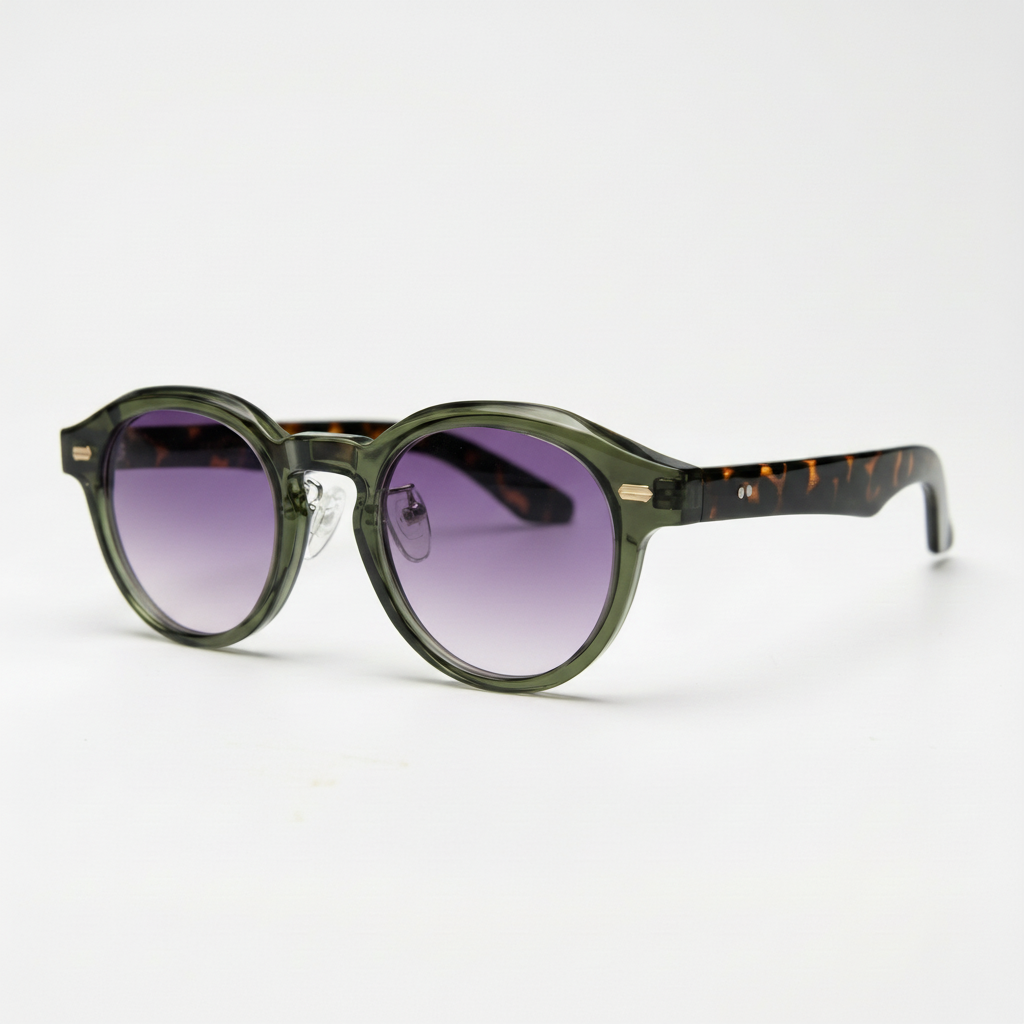 Lena Purple Gradient Lens Sunglasses - Olive green Round TR90 Frame - Side View