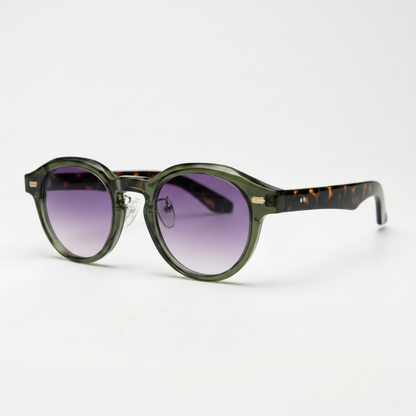 Lena Purple Gradient Lens Sunglasses - Olive green Round TR90 Frame - Side View