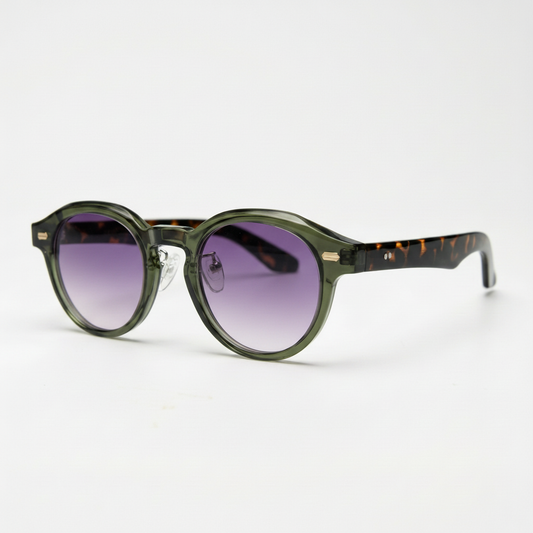 Lena Purple Gradient Lens Sunglasses - Olive green Round TR90 Frame - Side View
