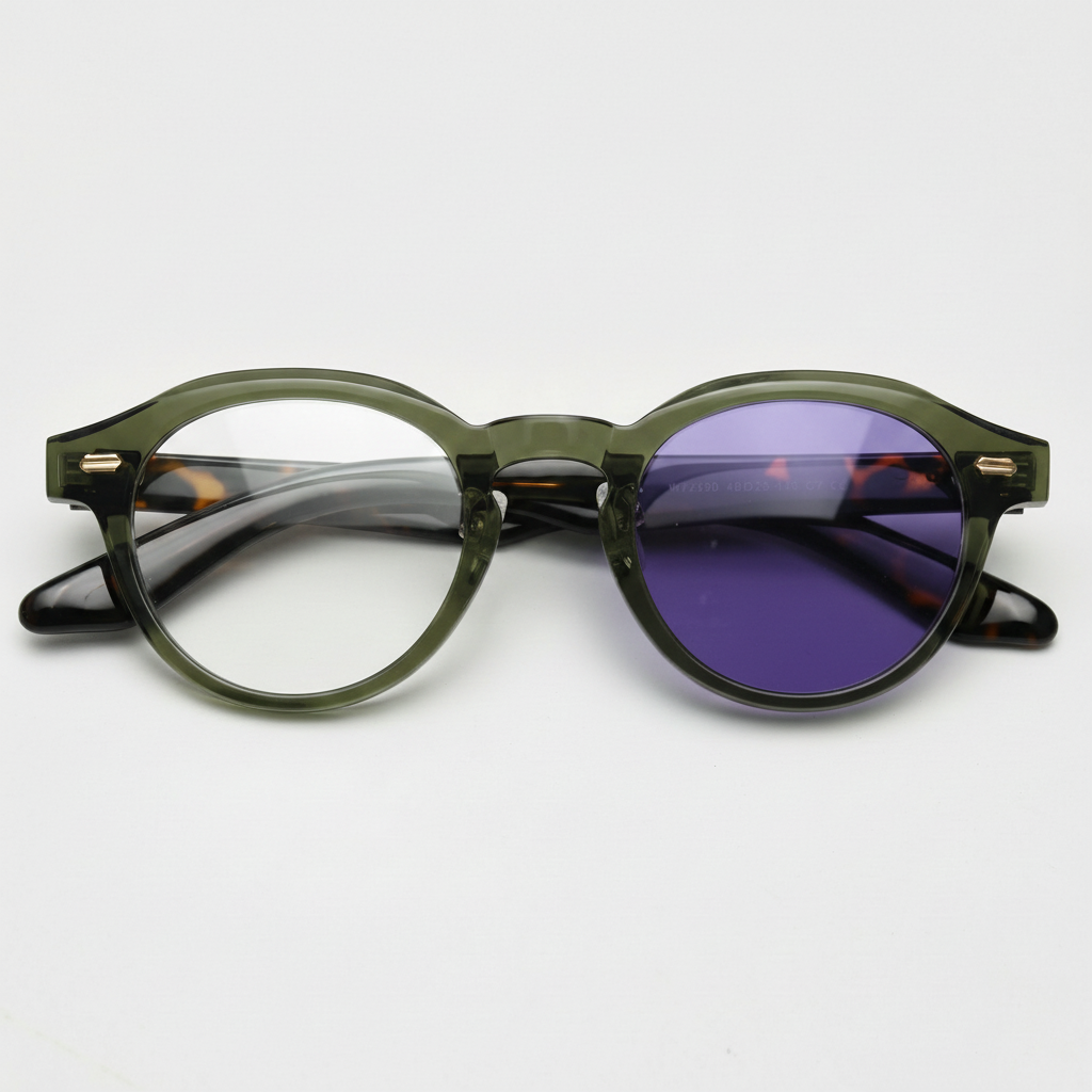 Lena Purple Photochromic Lens Glasses - Olive green Round TR90 Frame - Front View