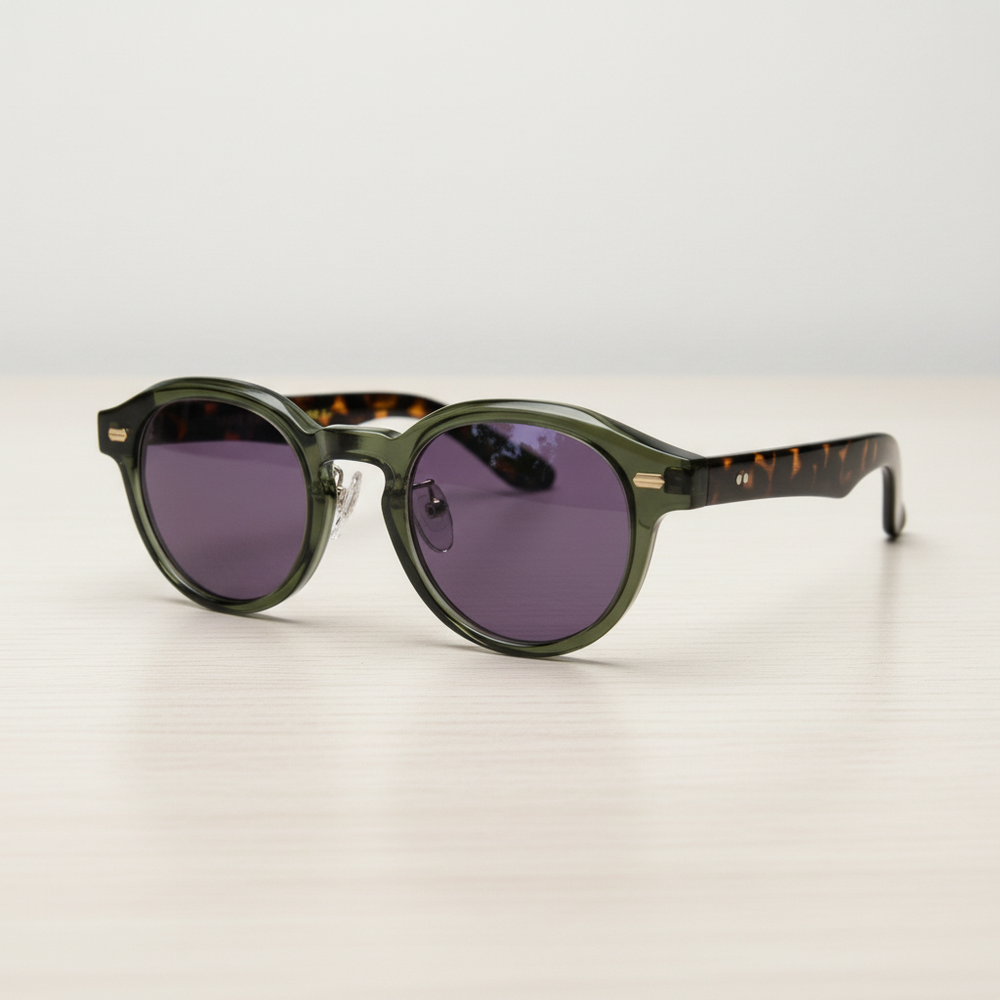 Lena Purple Tinted Lens Sunglasses - Olive green Round TR90 Frame