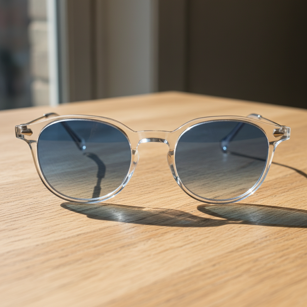 Lora Blue Gradient Lens Sunglasses - Clear Round TR90 Frame