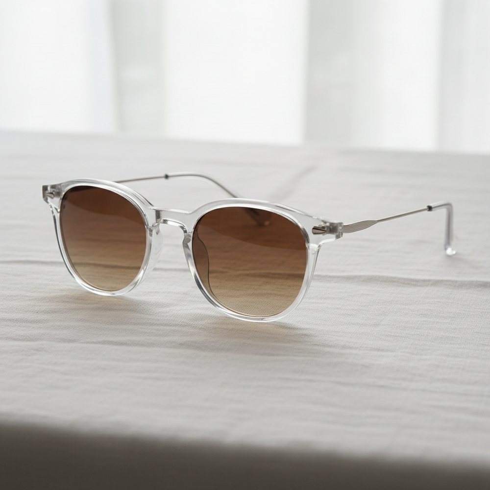 Lora Brown Gradient Sunglasses - Clear Round TR90 | TXOME Lora Brown Gradient Sunglasses - Clear Round TR90 | TXOME
