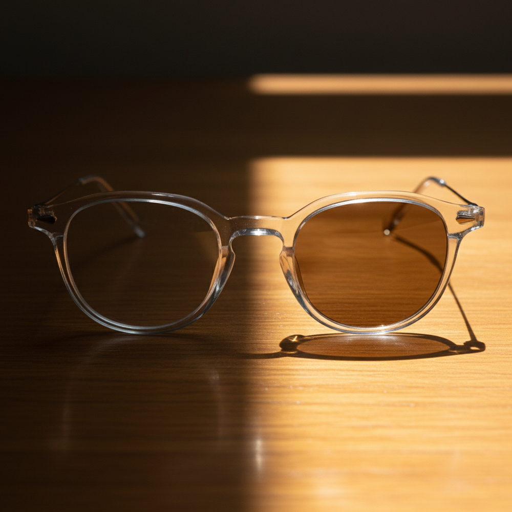 Lora Brown Photochromic Lens Glasses - Clear Round TR90 Frame