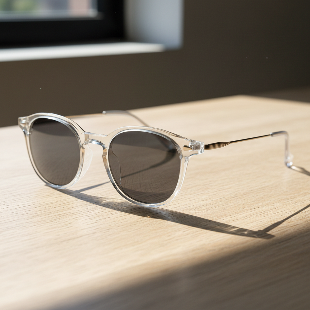 Lora Grey Tinted Lens Sunglasses - Clear Round TR90 Frame