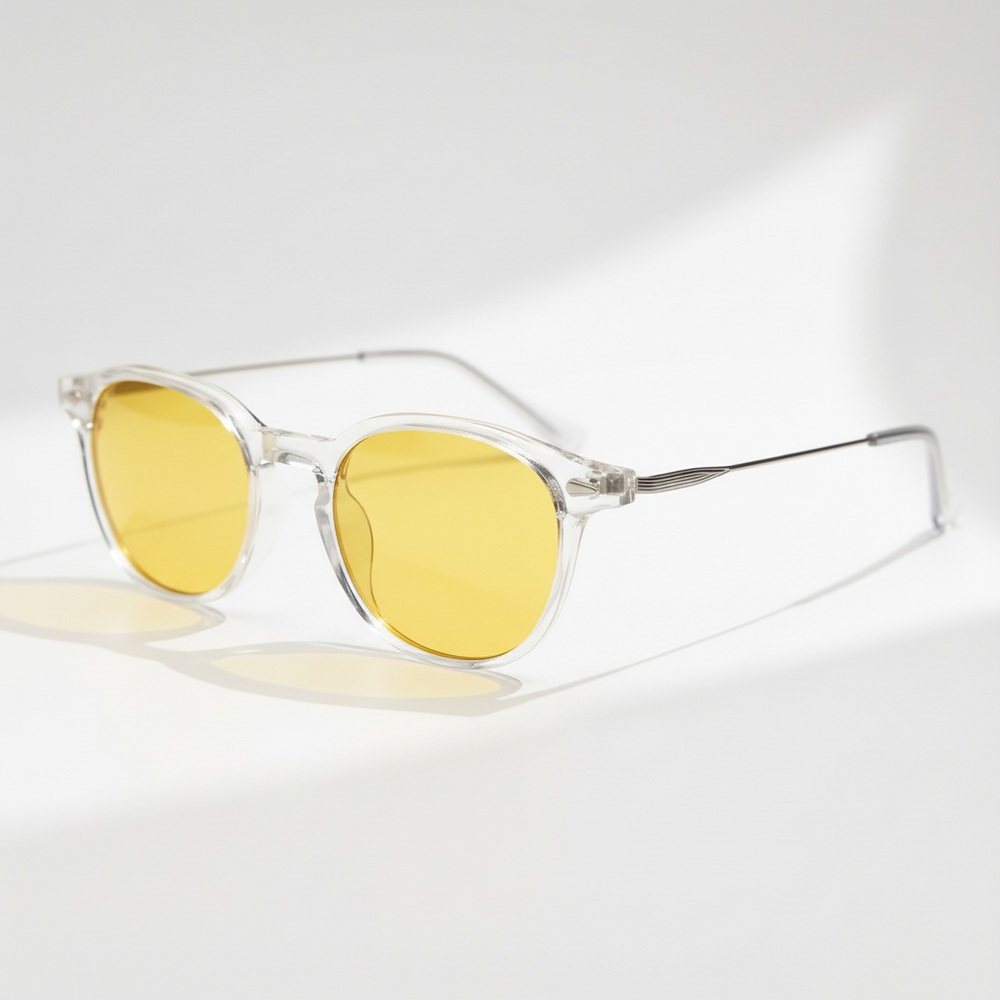 Lora Yellow Tinted Lens Sunglasses - Clear Round TR90 Frame