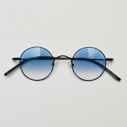 LVY Blue Gradient Lens Sunglasses - Matte black Round Titanium Frame - Front View