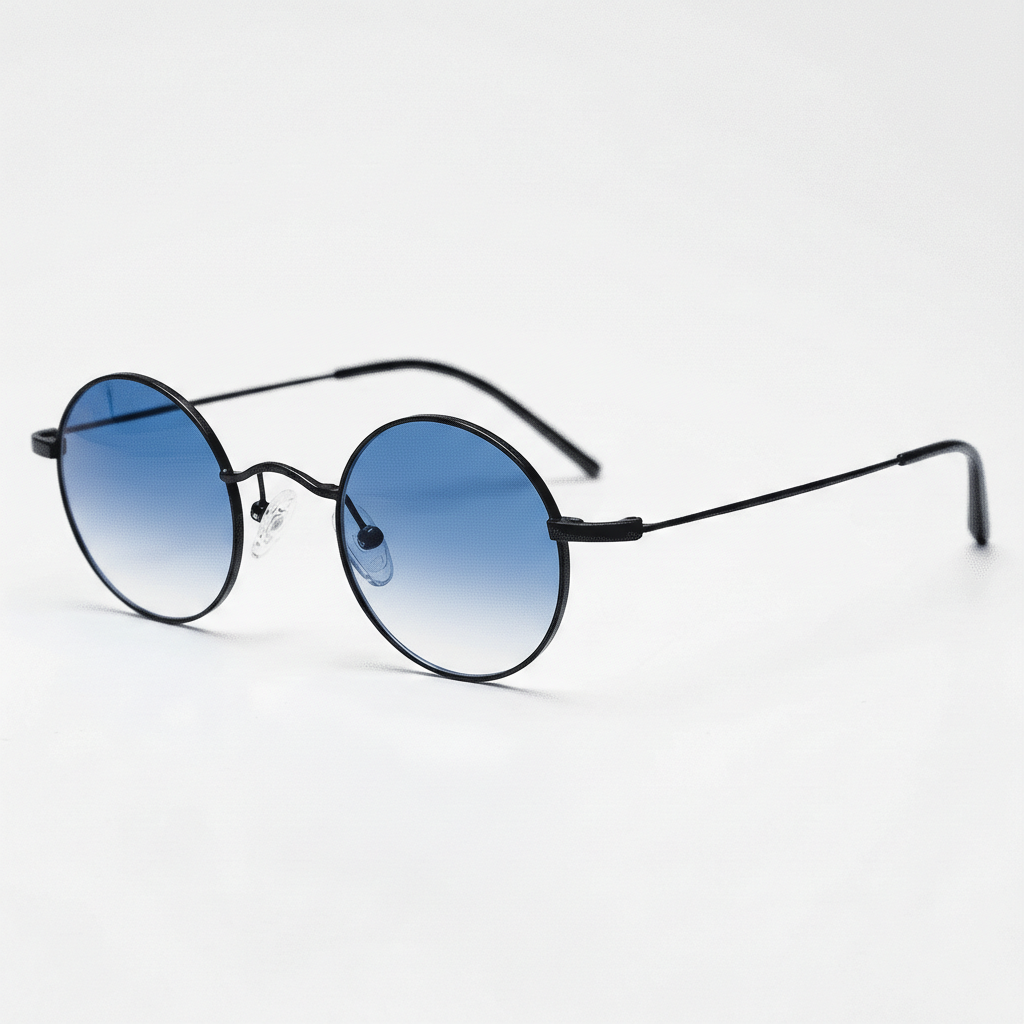 LVY Blue Gradient Lens Sunglasses - Matte black Round Titanium Frame - Side View