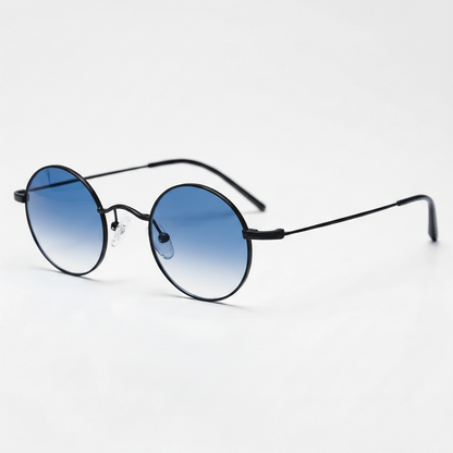 LVY Blue Gradient Lens Sunglasses - Matte black Round Titanium Frame - Side View