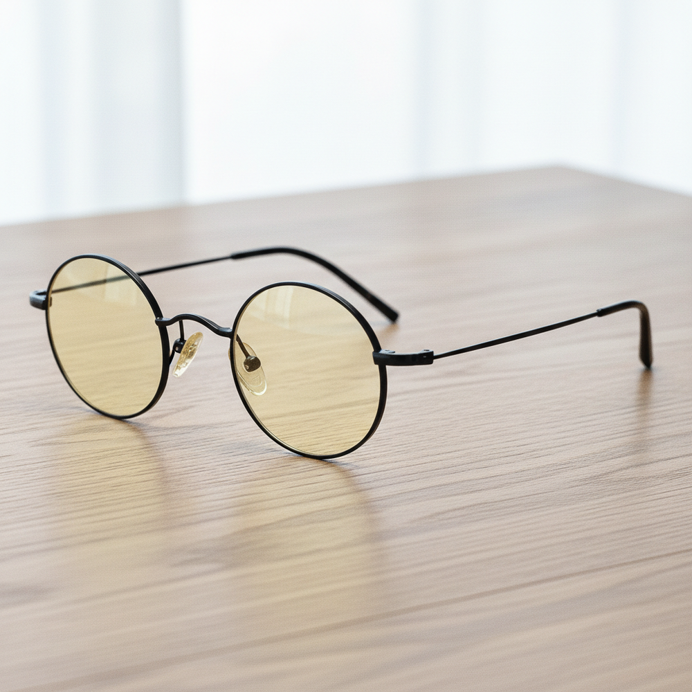 LVY Blue Light Lens Glasses - Matte black Round Titanium Frame