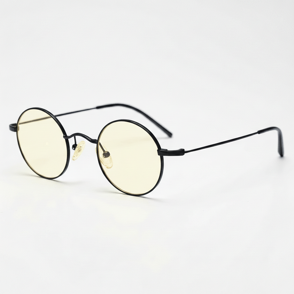 LVY Blue Light Lens Glasses - Matte black Round Titanium Frame - Side View