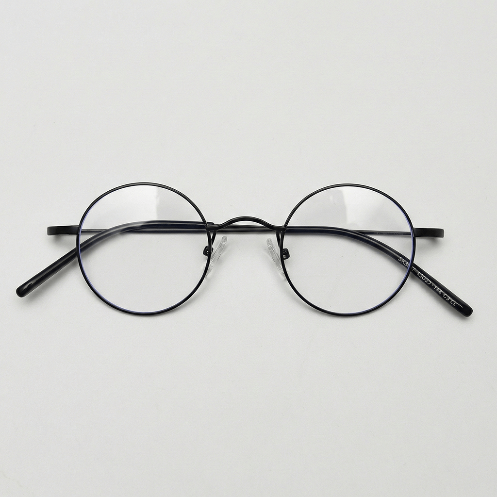LVY Clear Lens Glasses - Matte black Round Titanium Frame - Front View