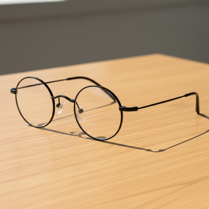 LVY Clear Lens Glasses - Matte black Round Titanium Frame - Lifestyle Shot