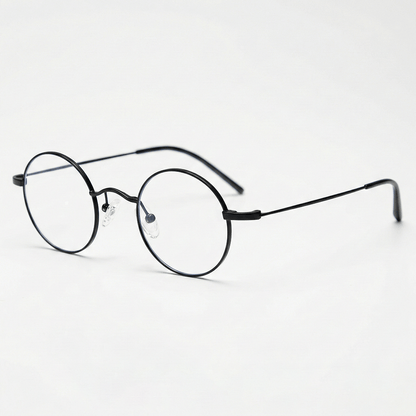 LVY Clear Lens Glasses - Matte black Round Titanium Frame - Side View