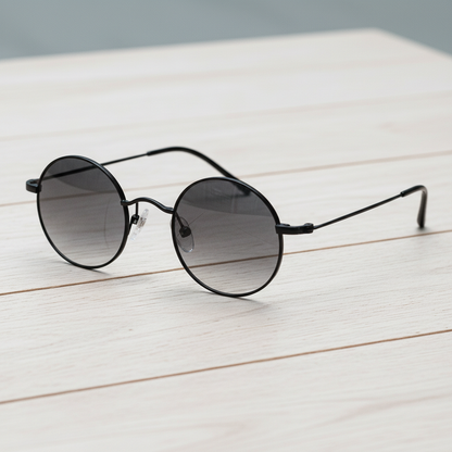 LVY Grey Gradient Lens Sunglasses - Matte black Round Titanium Frame - Lifestyle Shot